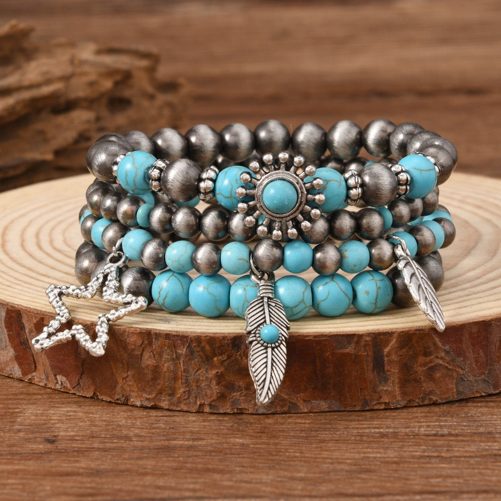 Western Stacking Beaded Bracelet Set with Charms - C14
