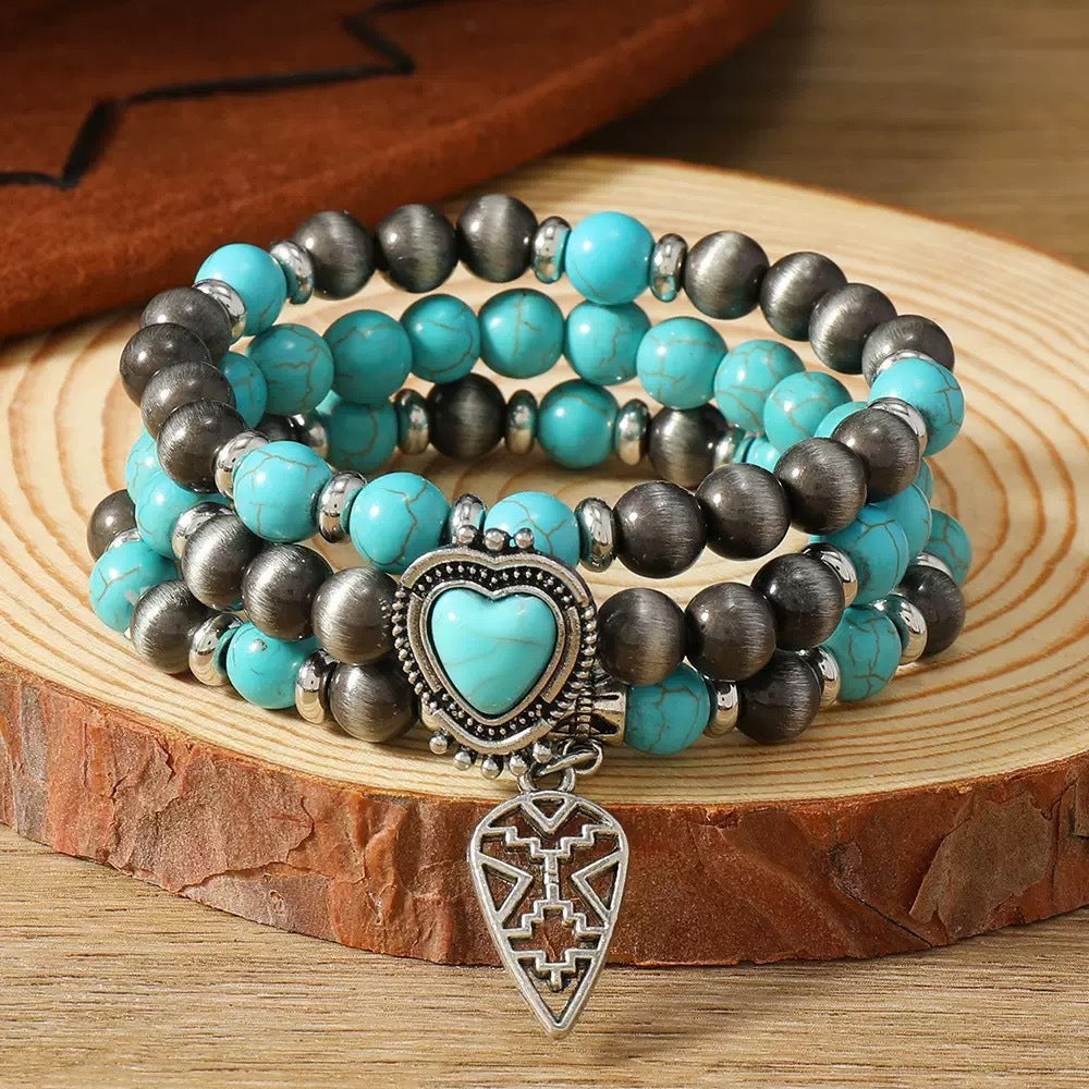Western Stacking Beaded Bracelet Set with Charms - C3