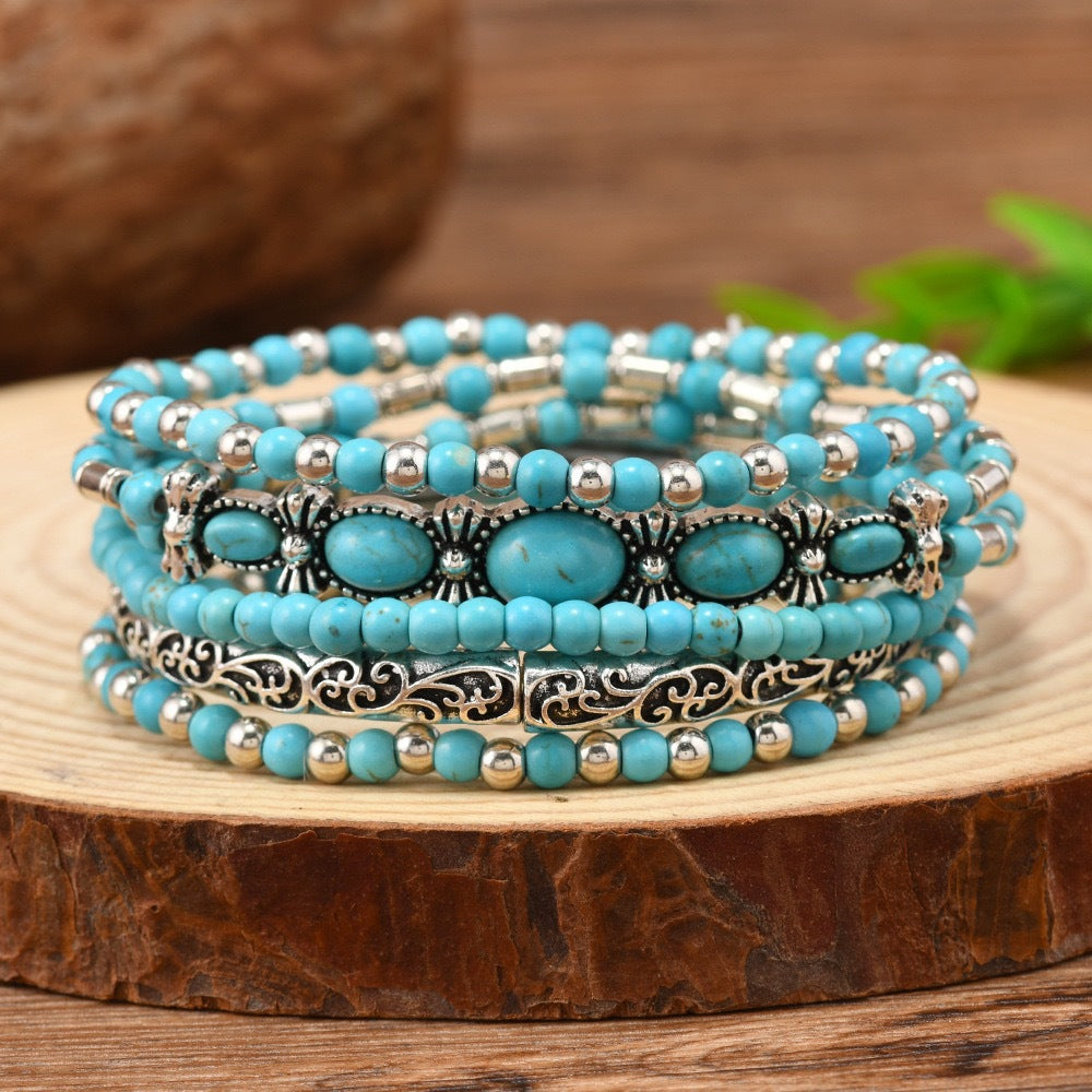 Western Stacking Beaded Bracelet Set with Charms - C4