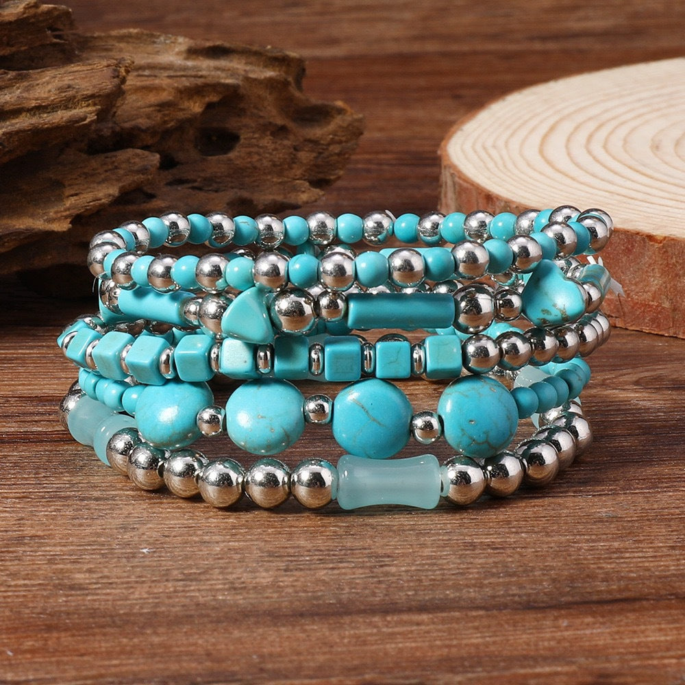 Western Stacking Beaded Bracelet Set with Charms - C6