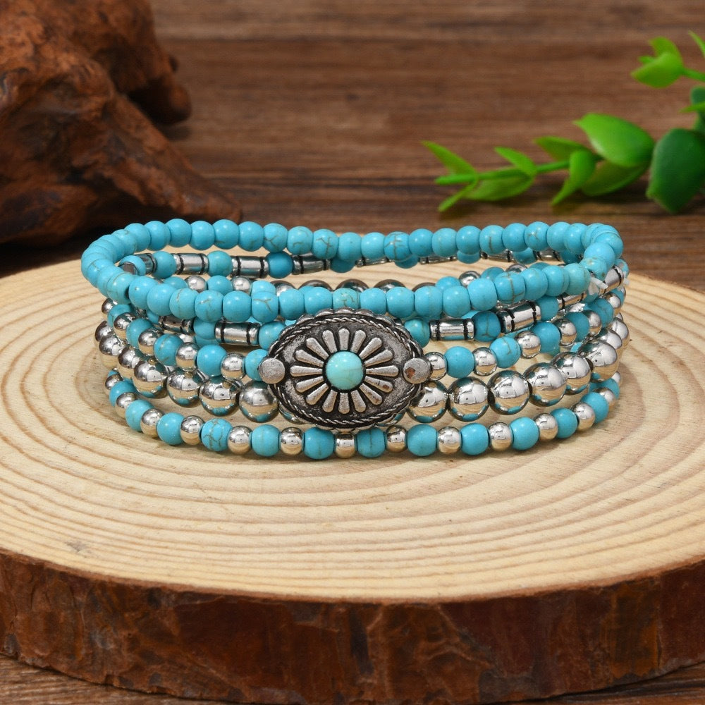 Western Stacking Beaded Bracelet Set with Charms - C7