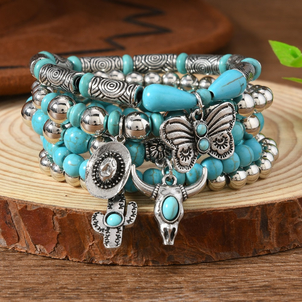 Western Stacking Beaded Bracelet Set with Charms - C8