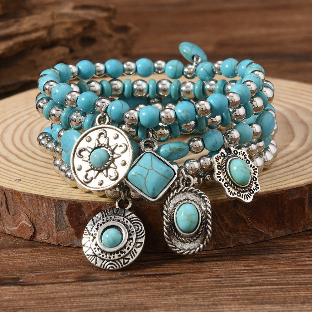 Western Stacking Beaded Bracelet Set with Charms - C9