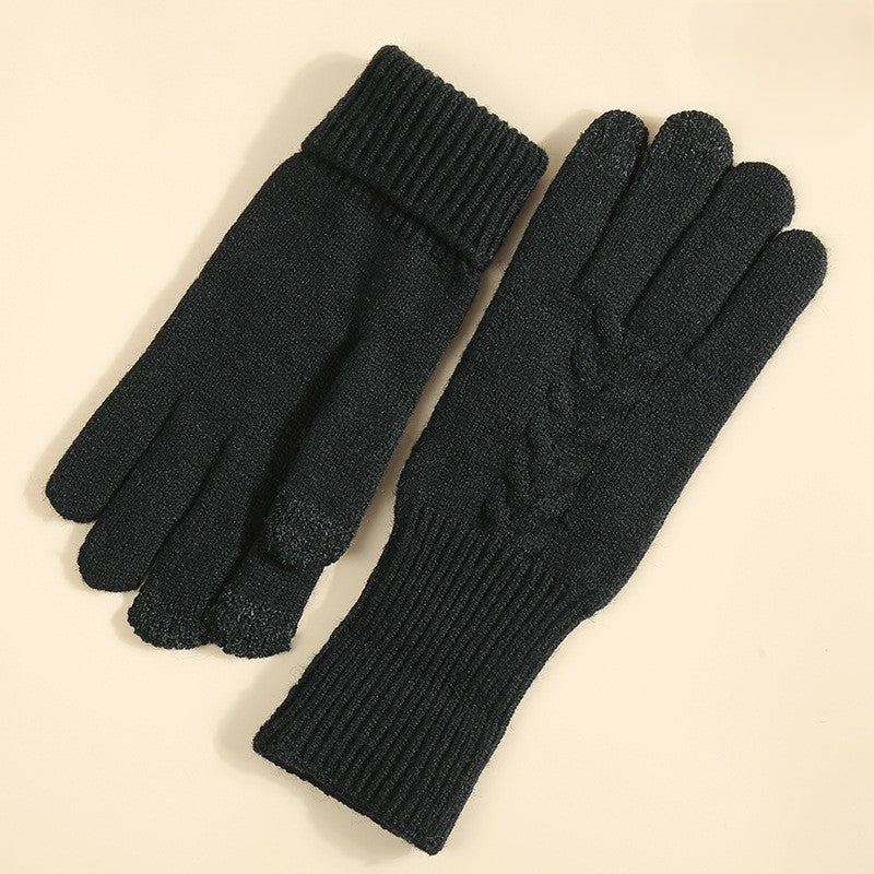 Wheat Cable Knit Winter Gloves - Black