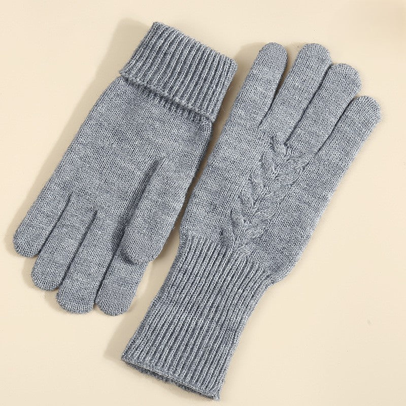 Wheat Cable Knit Winter Gloves - Gray