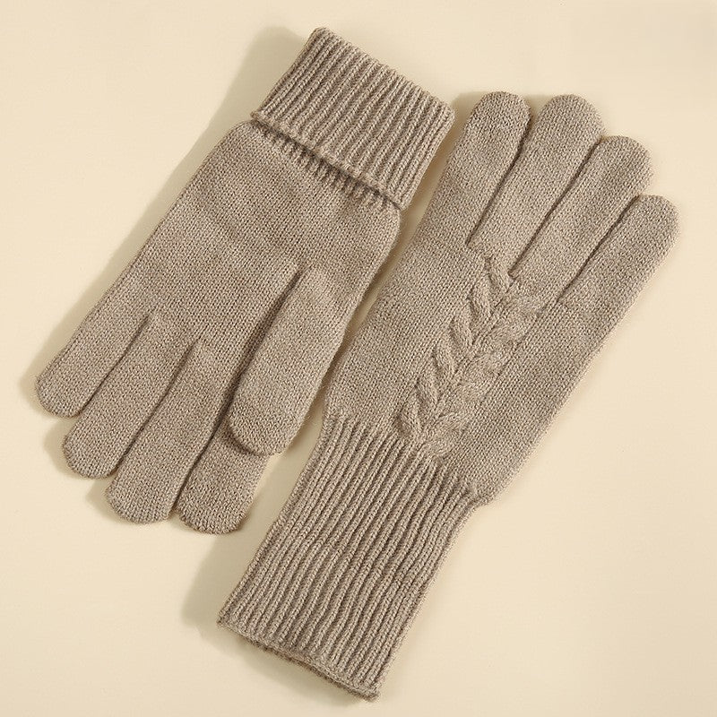 Wheat Cable Knit Winter Gloves - Khaki