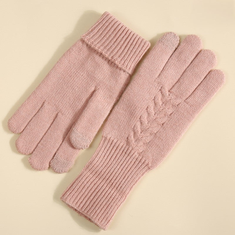 Wheat Cable Knit Winter Gloves - Pink