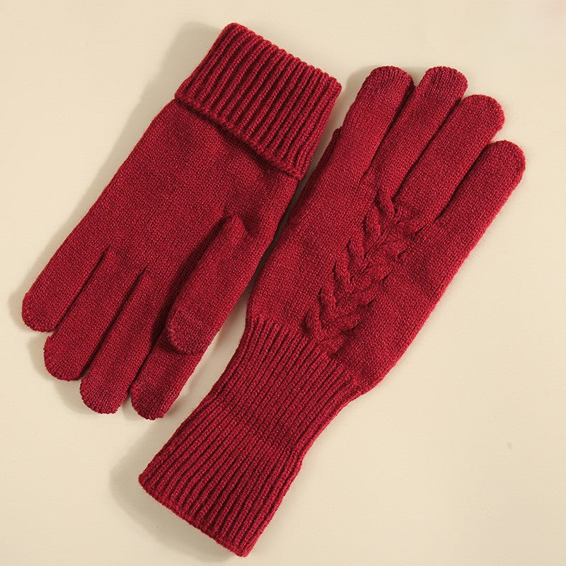Wheat Cable Knit Winter Gloves - Red
