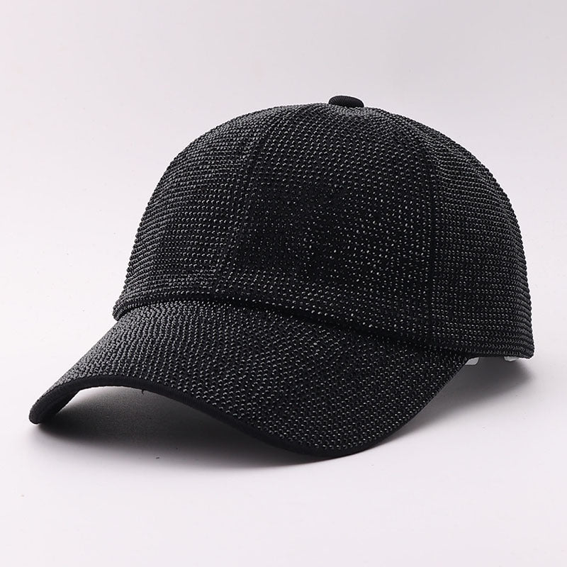 Rhinestone Baseball Cap With Allover Sparkle Finish - Black
