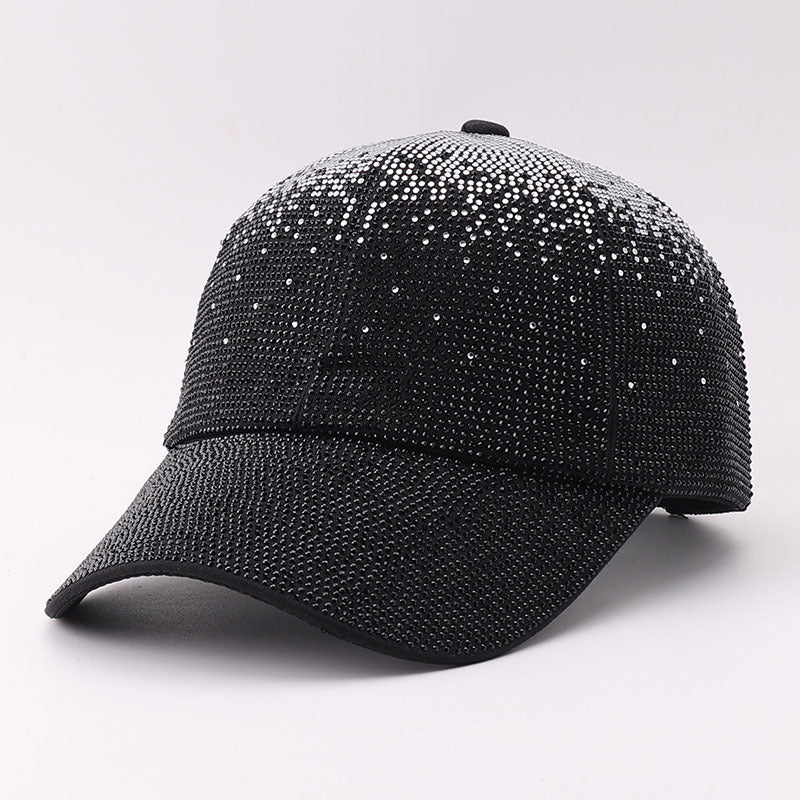 Rhinestone Baseball Cap With Allover Sparkle Finish - GBlack