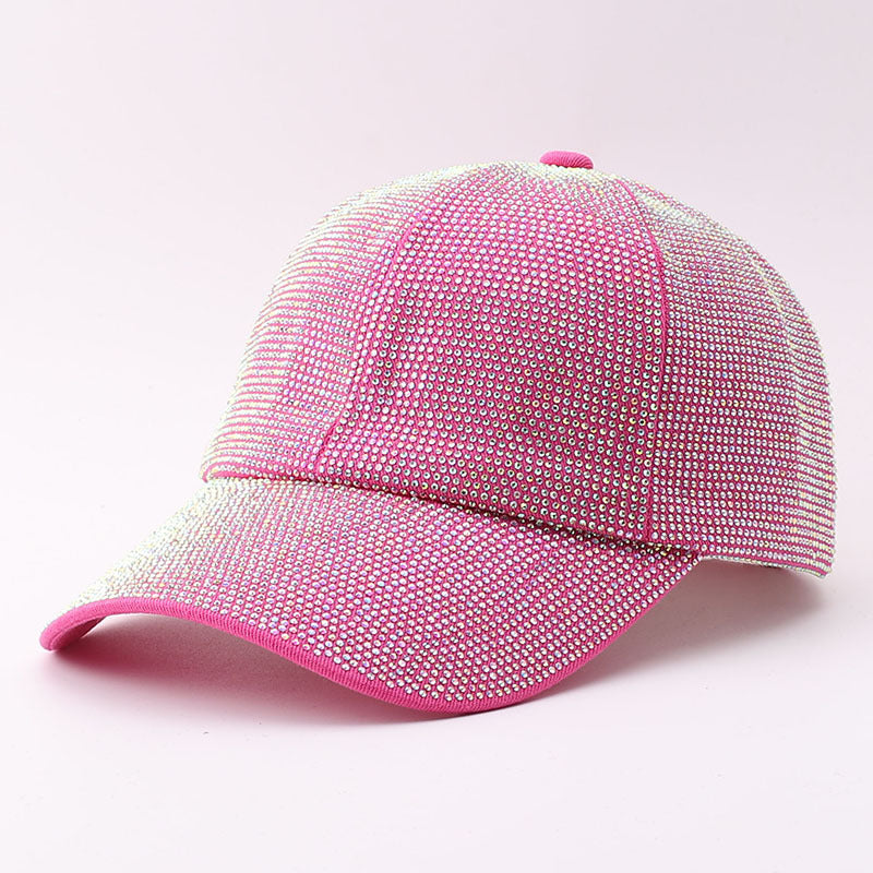 Rhinestone Baseball Cap With Allover Sparkle Finish - Pink