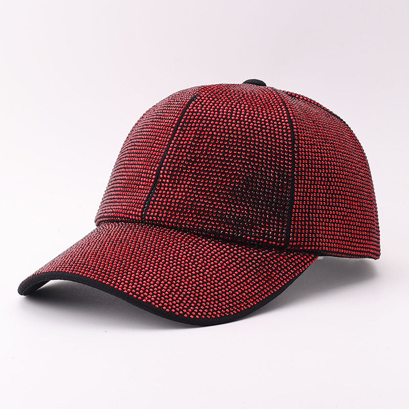 Rhinestone Baseball Cap With Allover Sparkle Finish - Red