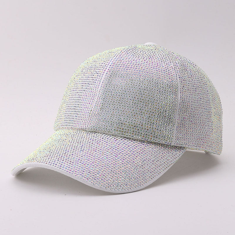Rhinestone Baseball Cap With Allover Sparkle Finish - White