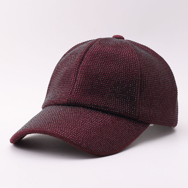 Rhinestone Baseball Cap With Allover Sparkle Finish - Wine_Red