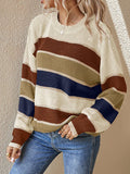 Retro Wide Stripe Drop Shoulder Sweater - Apricot