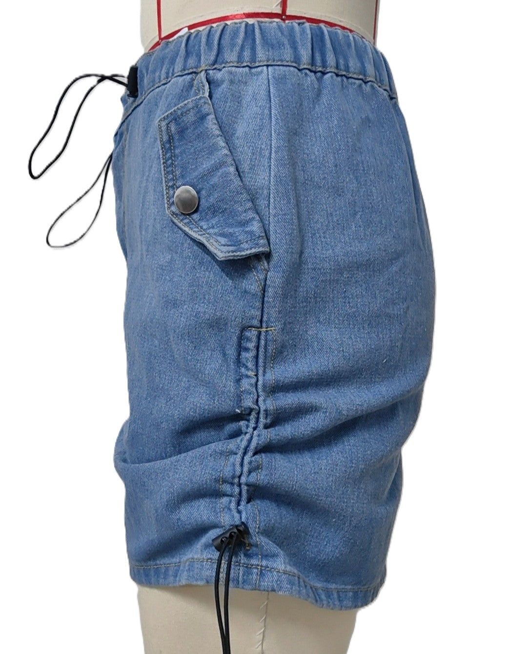Drawstring Ruched Denim Mini Skirt - Blue - 1