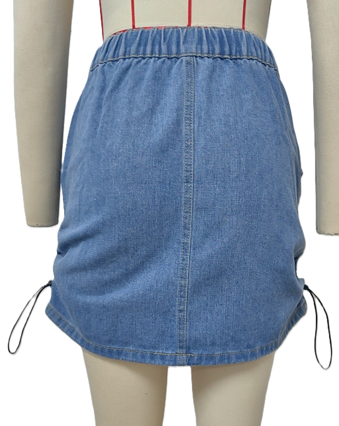 Drawstring Ruched Denim Mini Skirt - Blue - 2