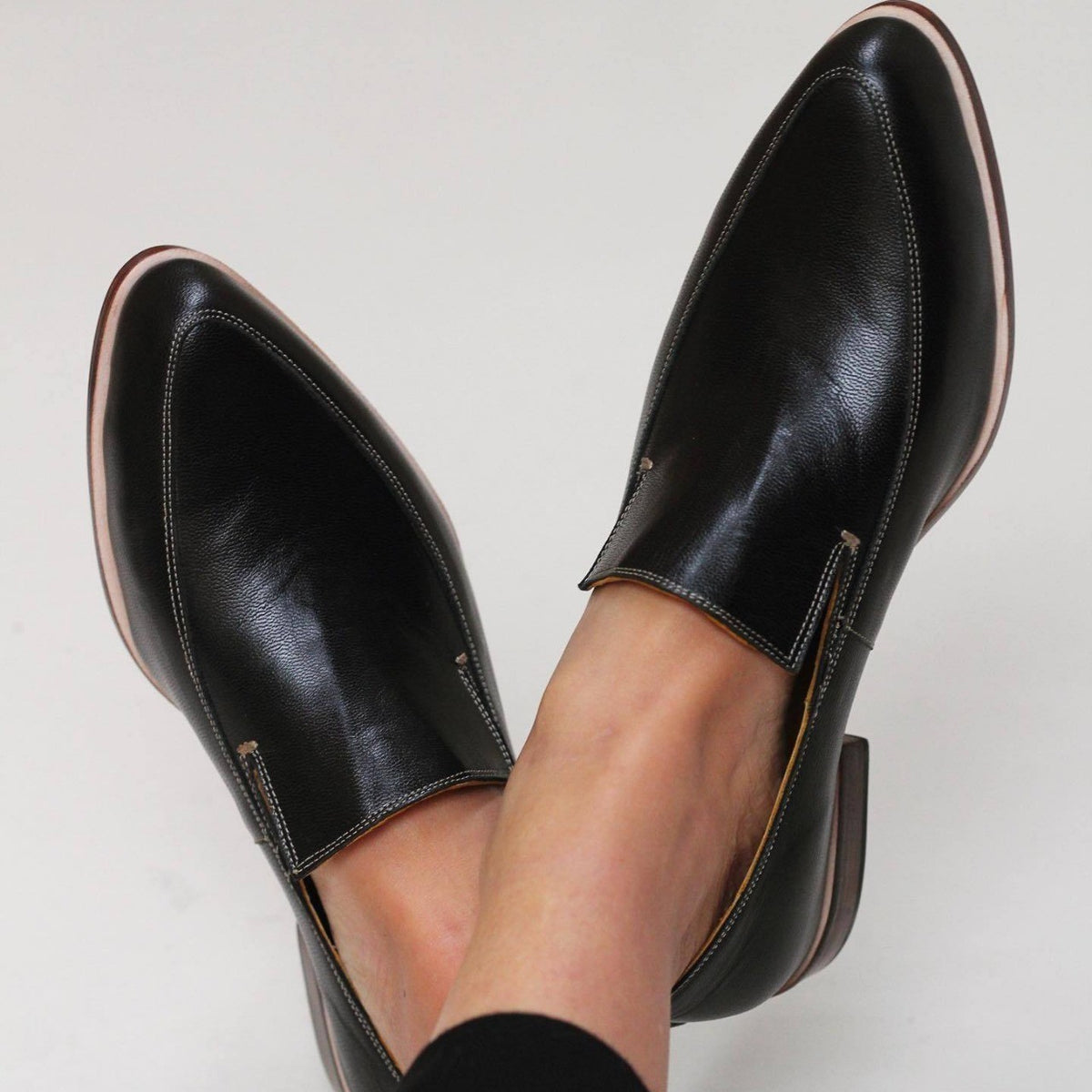 Pointed Toe Slip On Loafers - Black
