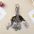 Boho Twilly Scarf Bag Charm with Tassel Puppy Keyring - Grey