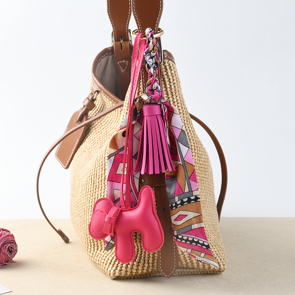 Boho Twilly Scarf Bag Charm with Tassel Puppy Keyring - view 3
