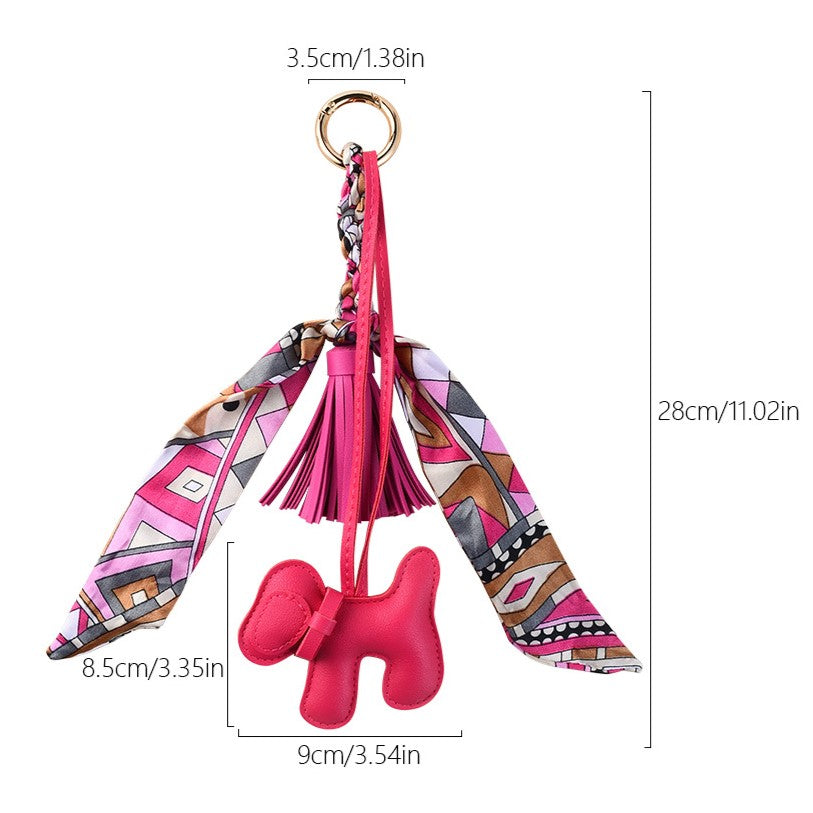 Boho Twilly Scarf Bag Charm with Tassel Puppy Keyring - view 4