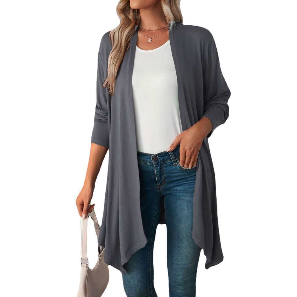 Lightweight Draped Open Front Long Cardigan - Gray