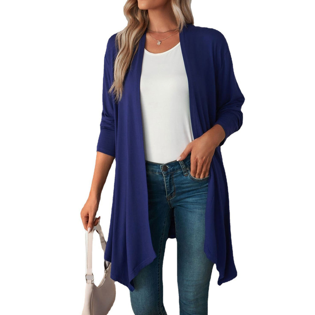 Lightweight Draped Open Front Long Cardigan - Navy