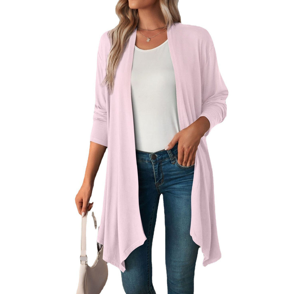 Lightweight Draped Open Front Long Cardigan - Pink