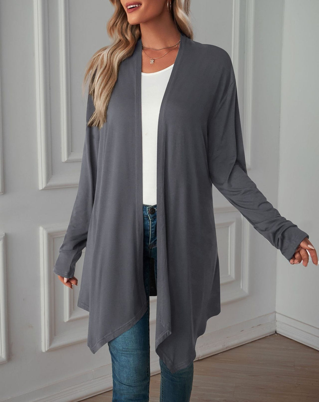 Lightweight Draped Open Front Long Cardigan - view 2