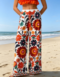 Bold Blossom Print Drawstring Palazzo Pants - Floral
