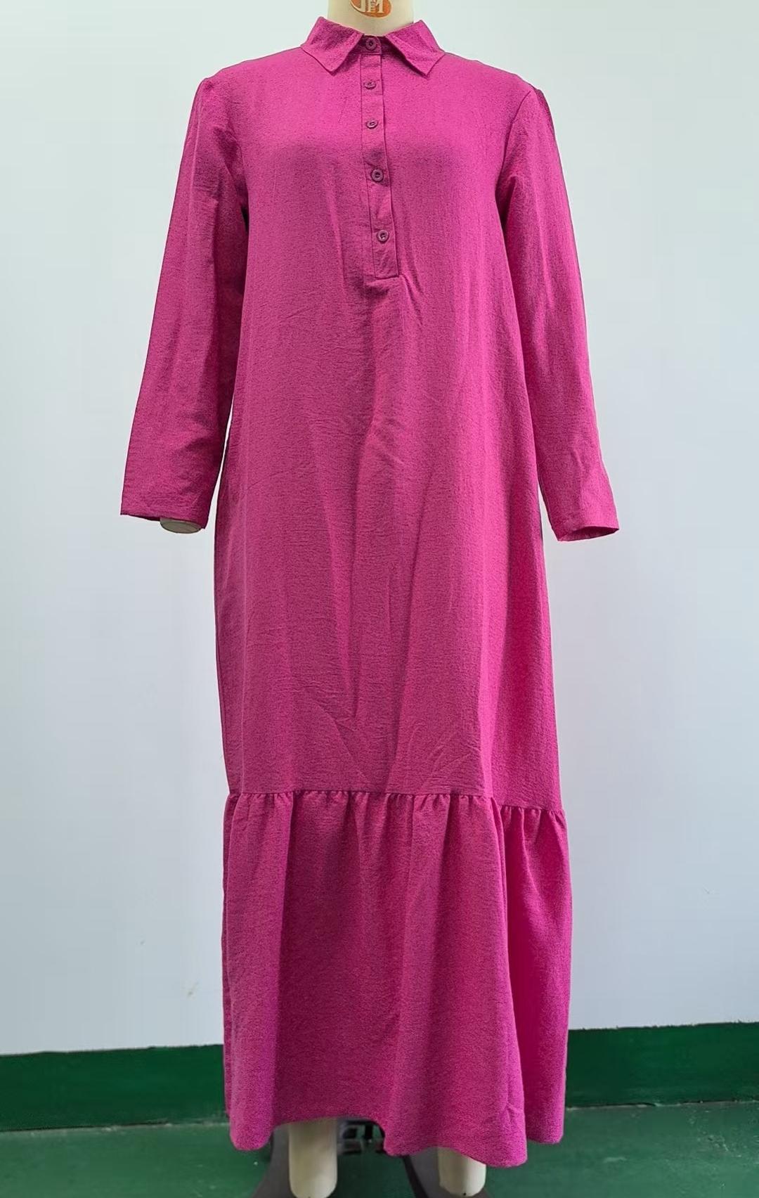 Button Placket Ruffle Hem Shirt Maxi Dress - Rose