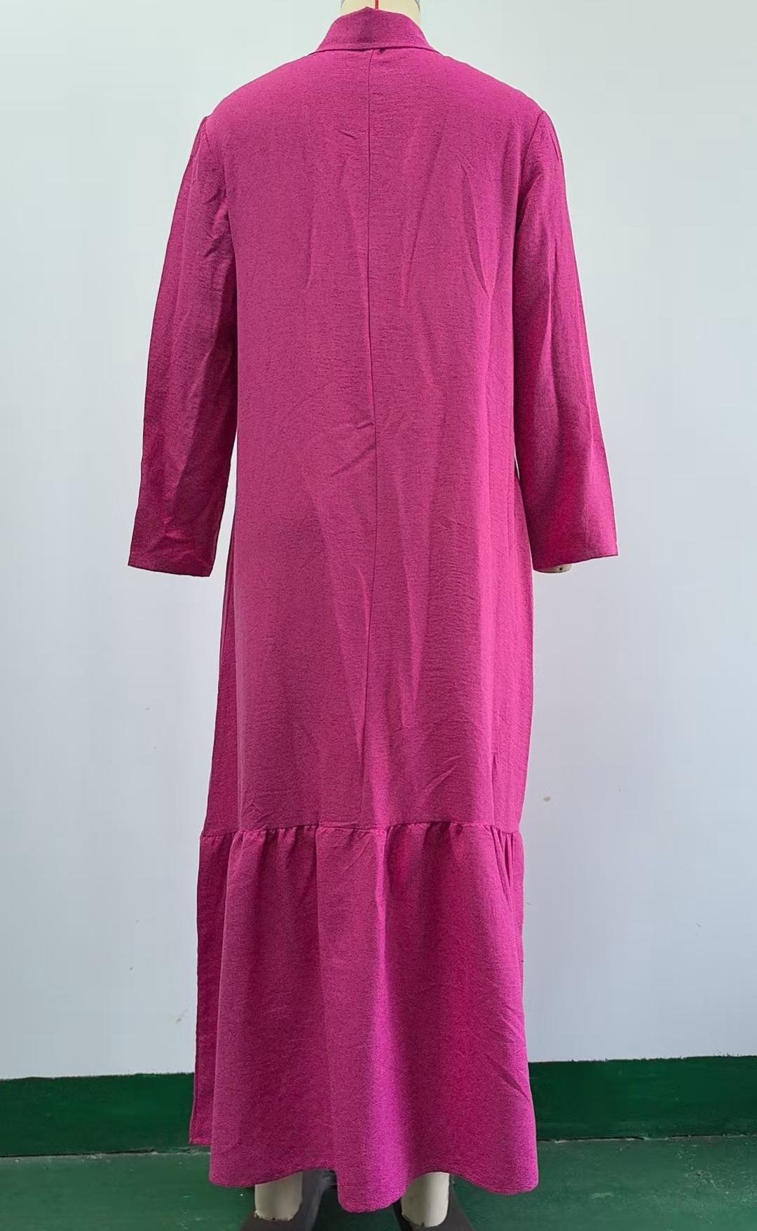 Button Placket Ruffle Hem Shirt Maxi Dress - Rose - 2