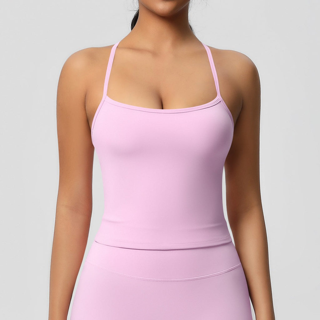 Brushed Strappy Open Back Fitted Yoga Tank - Blossom Pink