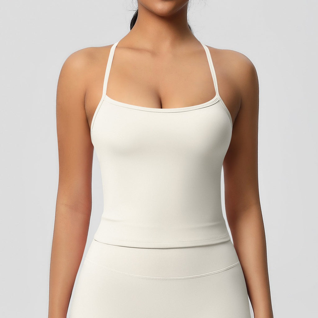 Brushed Strappy Open Back Fitted Yoga Tank - Ivory