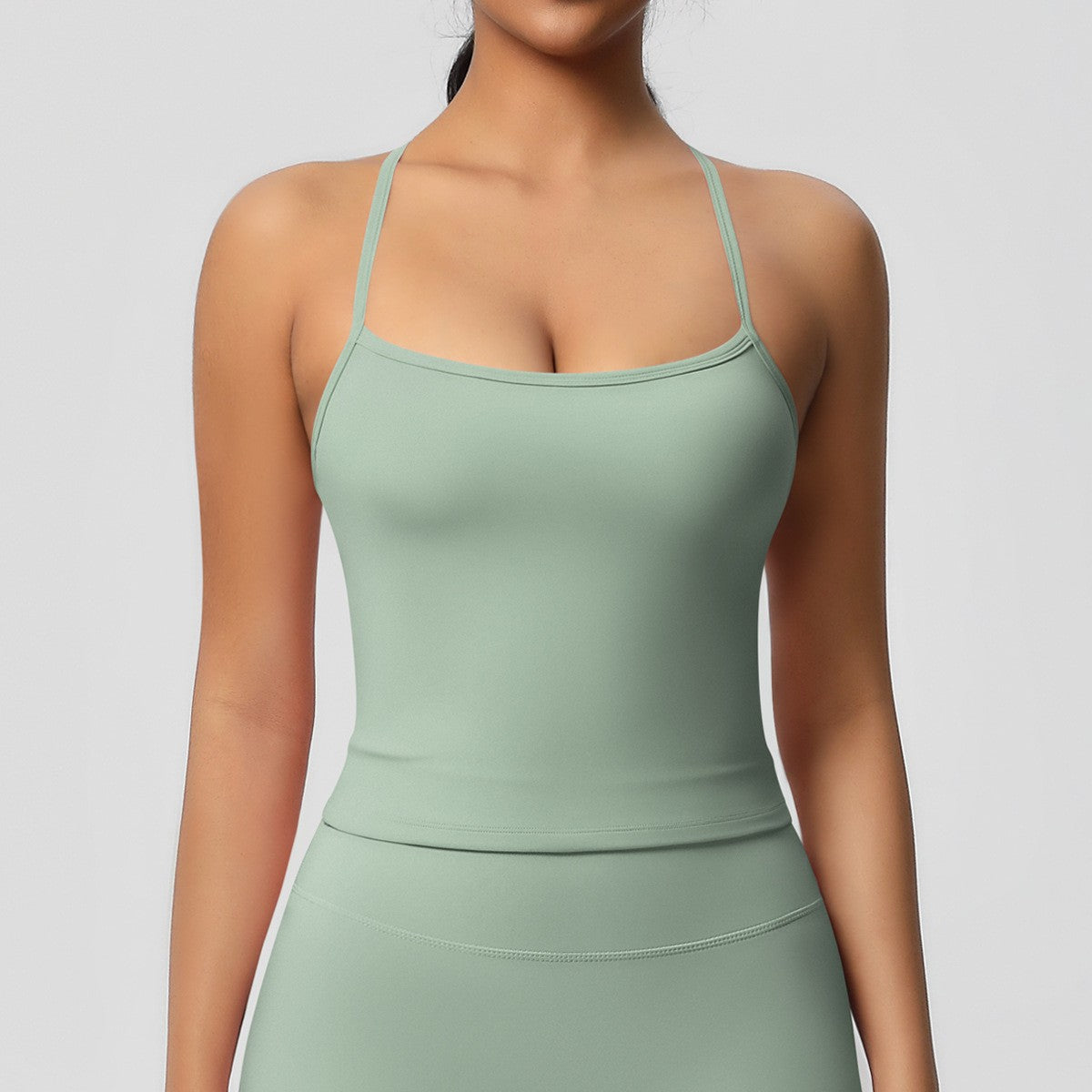 Brushed Strappy Open Back Fitted Yoga Tank
