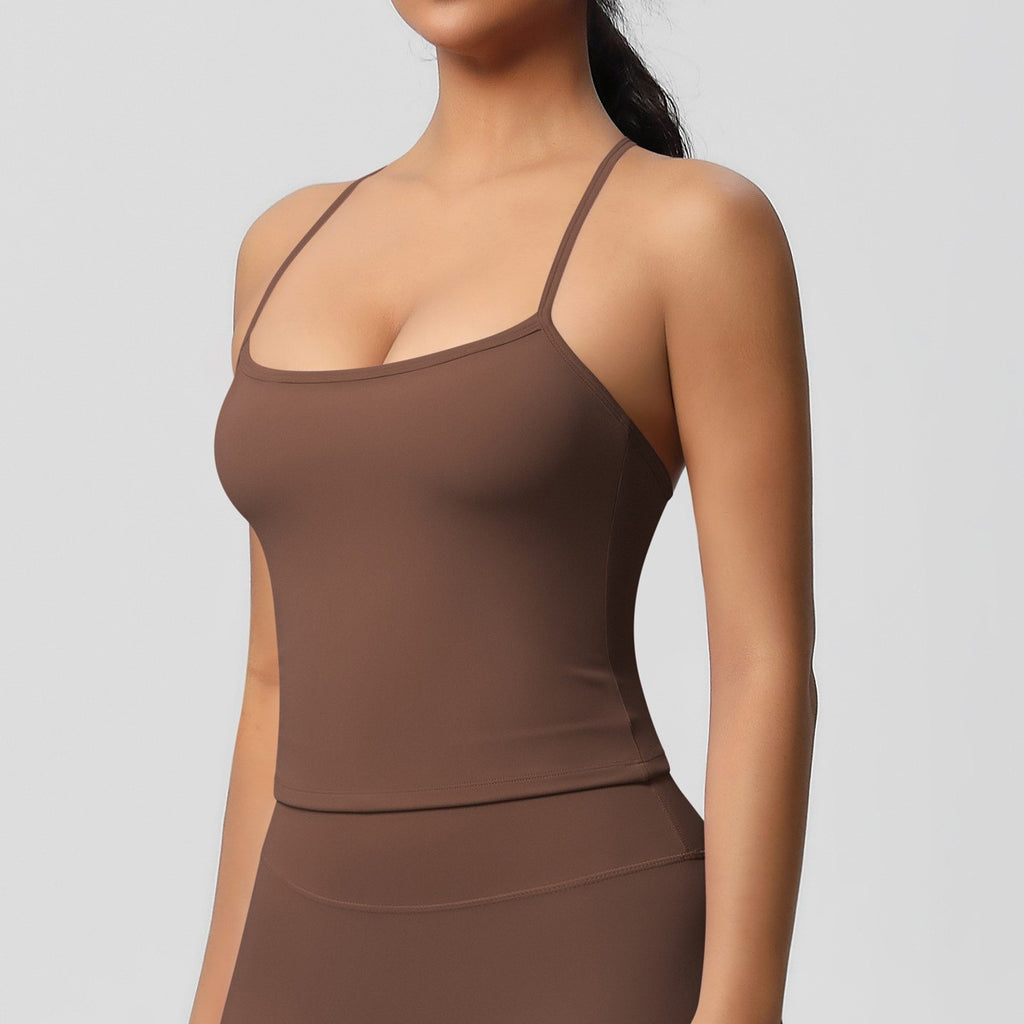 Brushed Strappy Open Back Fitted Yoga Tank