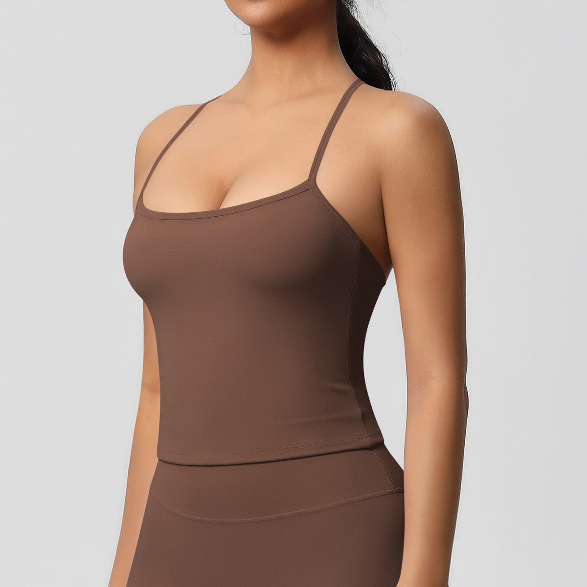 Brushed Strappy Open Back Fitted Yoga Tank