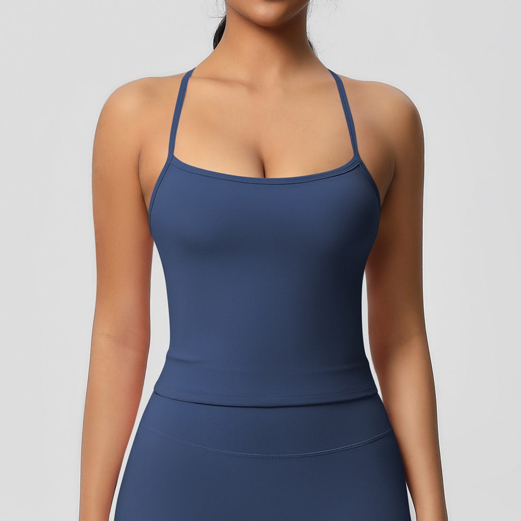 Brushed Strappy Open Back Fitted Yoga Tank