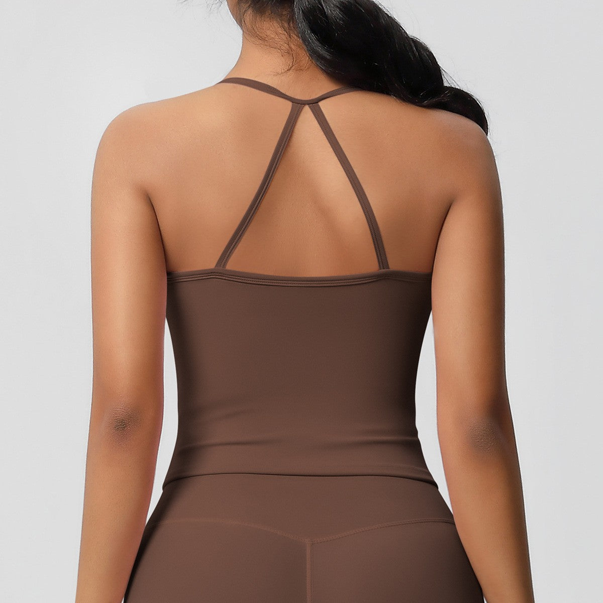 Brushed Strappy Open Back Fitted Yoga Tank