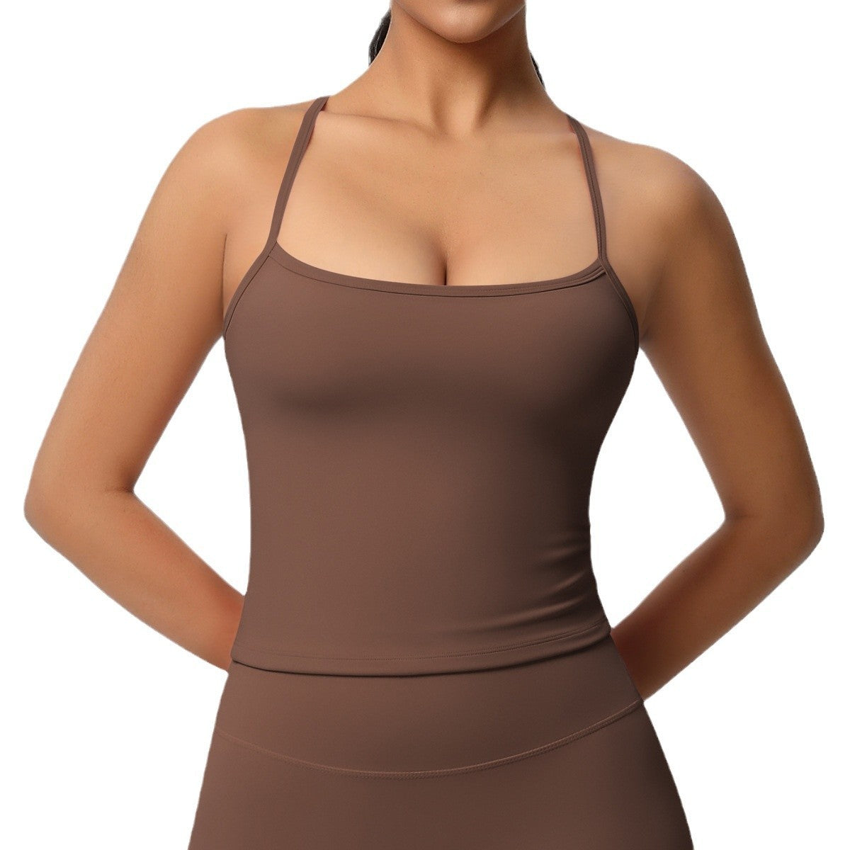 Brushed Strappy Open Back Fitted Yoga Tank