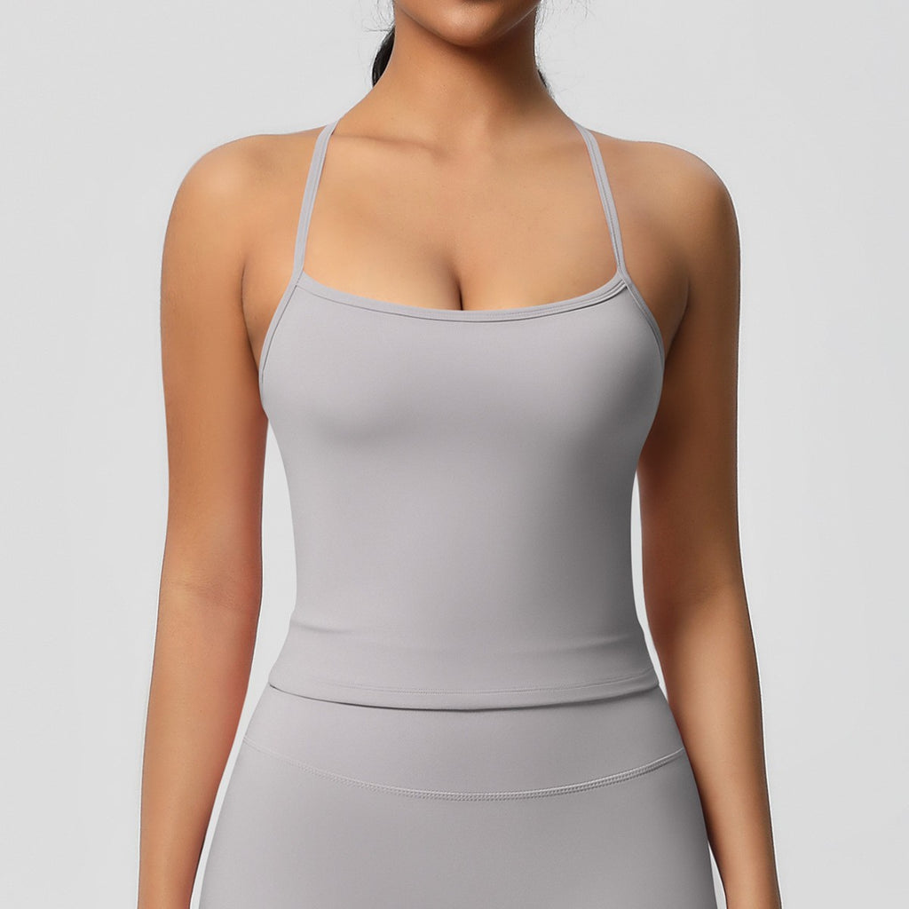 Brushed Strappy Open Back Fitted Yoga Tank