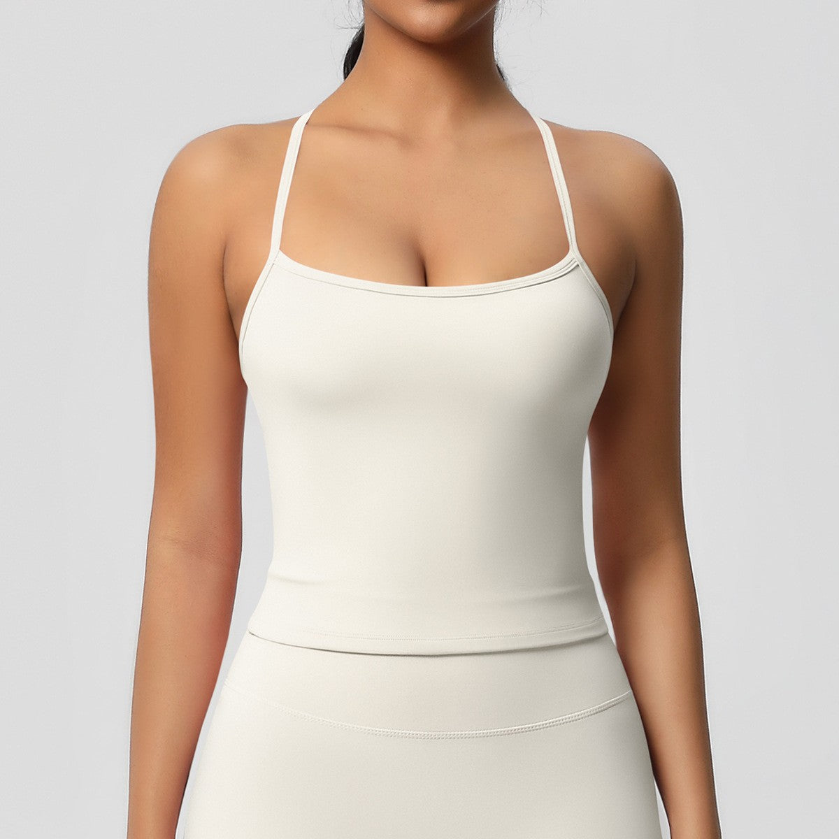 Brushed Strappy Open Back Fitted Yoga Tank