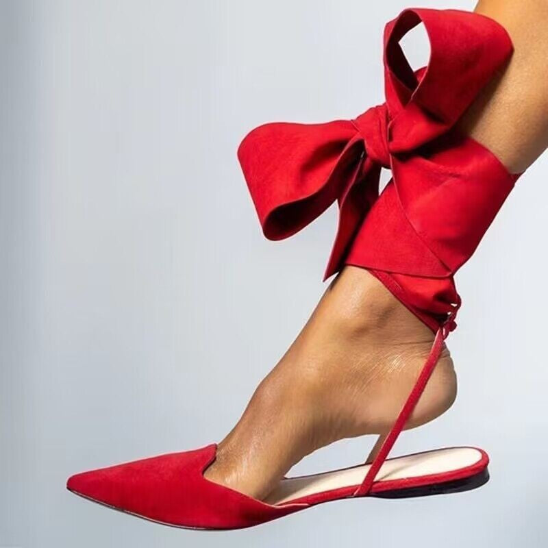 Pointed Toe Ankle Bow Slingback Flats