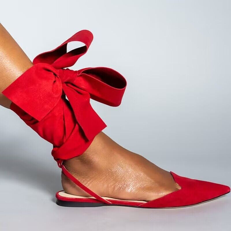 Pointed Toe Ankle Bow Slingback Flats