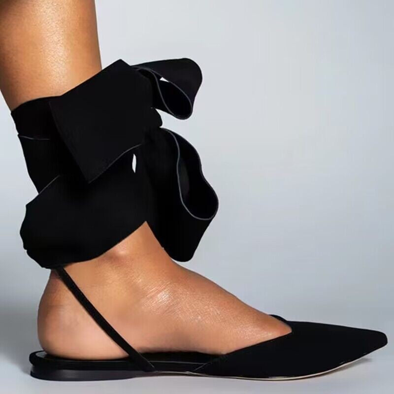 Pointed Toe Ankle Bow Slingback Flats