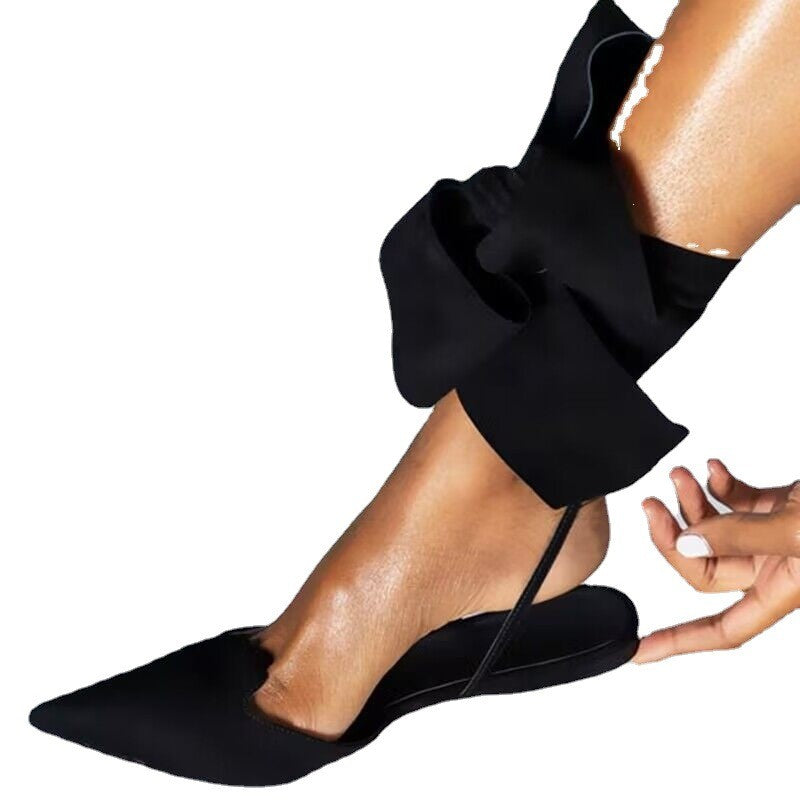 Pointed Toe Ankle Bow Slingback Flats