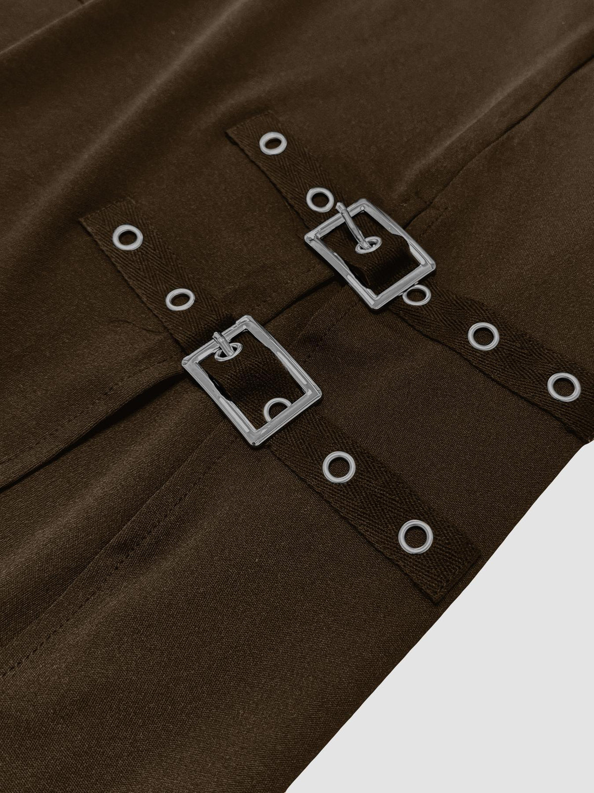 Buckle Trim Double Slit Maxi Skirt - Brown - 2