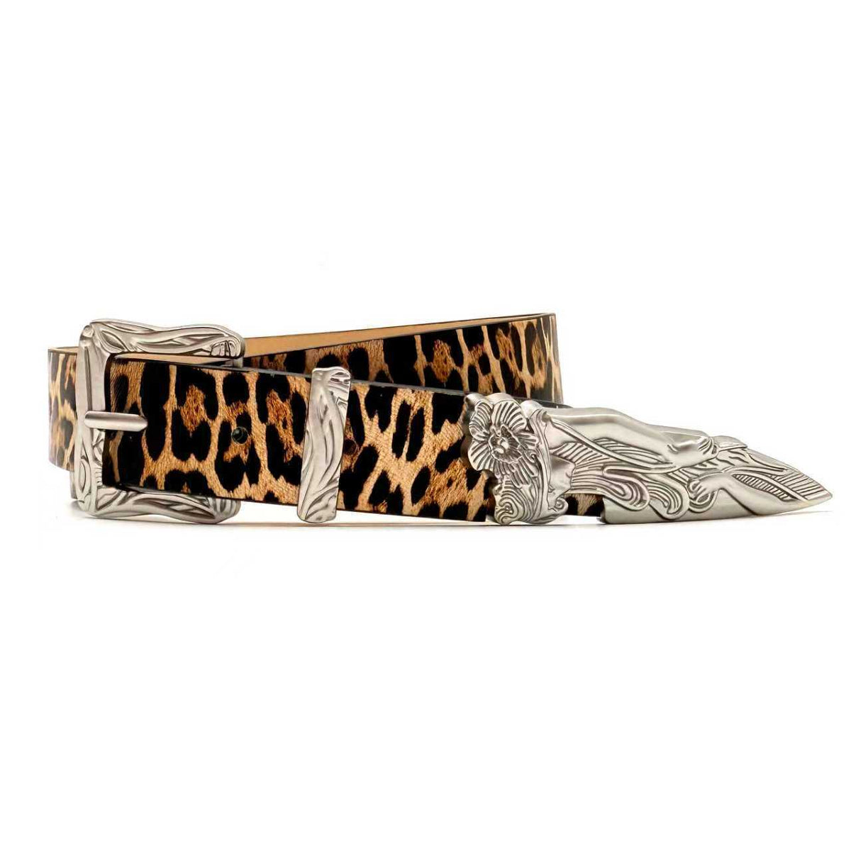 Engraved Western Buckle Faux Leather Belt - Leopard_1