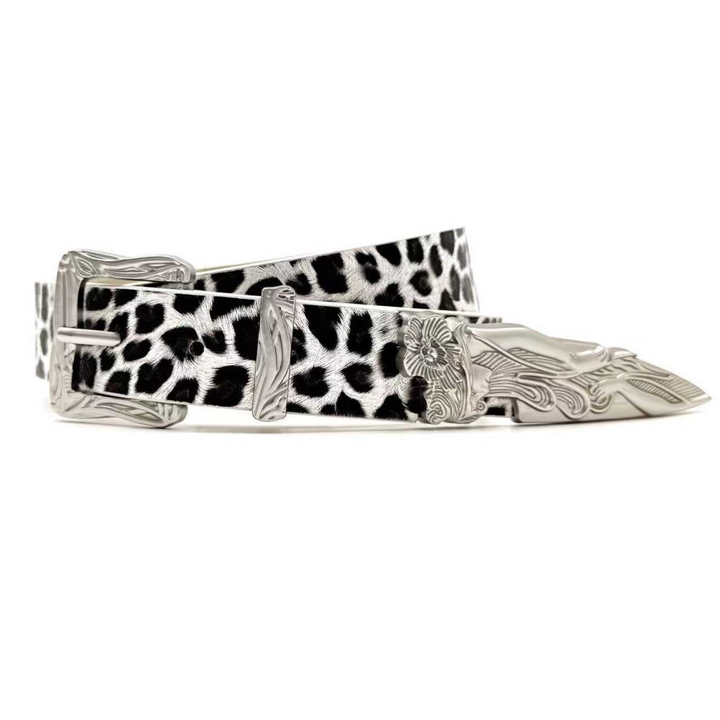 Engraved Western Buckle Faux Leather Belt - Leopard_2