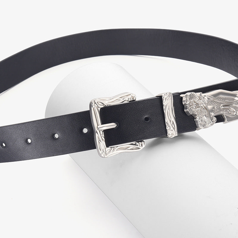Engraved Western Buckle Faux Leather Belt - view 2